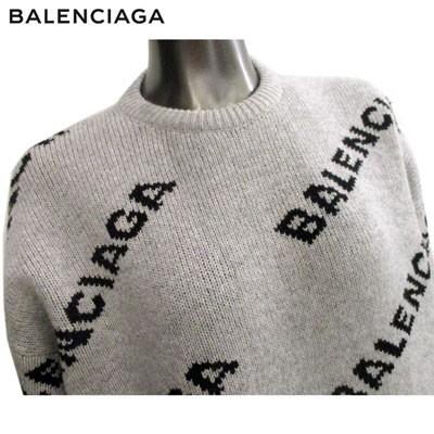 バレンシアガ BALENCIAGA レディース トップス ニット セーター ロゴ 2color ユニセックス可  総柄BALENCIAGA斜めロゴ付きクルーネックニット 灰/黒 (R146300)