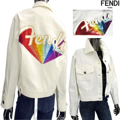 フェンディ ガッツブランドショップのフェンディ Fendi レディース ジャケット アウター ジャケット デニムジャケット レインボースパンコールfendi刺繍ホワイトデニムジャケット 白 白 R 007 ガッツブランドショップ