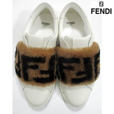 フェンディ レディース 靴 ロゴ FENDI FFズッカ柄ファー付きローカット 