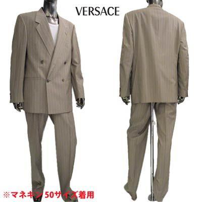 ヴェルサーチ VERSACE メンズ アウター ジャケット スーツ スーツ ジャケット ロゴ刻印ボタン ストライプ柄 ダブルジャケット