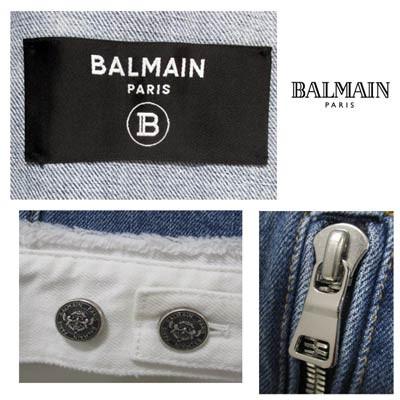 「超メルカリ市」 バルマン BALMAIN メンズ アウター ジャケット デニムジャケット ロゴ ダメージ加工・ロゴ刻印ボタン付デニムドッキングフードジャケット ブルー (R258000) 02S 【C4093554440】(144480円)