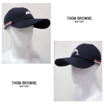 トムブラウン THOM BROWNE メンズ 帽子 キャップ ロゴ サイズ調節可 ドルフィン刺繍ロゴ・サイドトリコロールライン入りキャップ 紺 (R64900) 02S