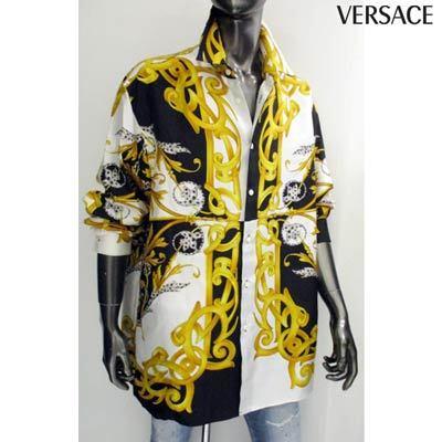 ヴェルサーチ VERSACE メンズ トップス シャツ 長袖 ロゴ シルク100