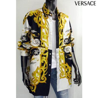 ヴェルサーチ VERSACE メンズ トップス シャツ 長袖 ロゴ シルク100