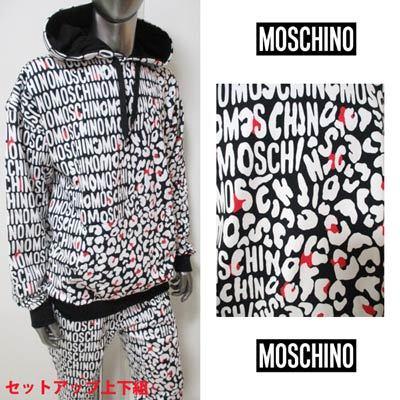 モスキーノ MOSCHINO メンズ トップス パーカー セットアップ上下組 2color  総柄MOSCHINO/レオパード柄プリント・サイドタグ付setupジャージ (R83800) 02A