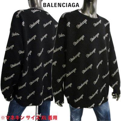 バレンシアガ BALENCIAGA メンズ トップス ニット セーター ロゴ ユニセックス可 総柄BALENCIAGAスラッシュロゴ付ライト