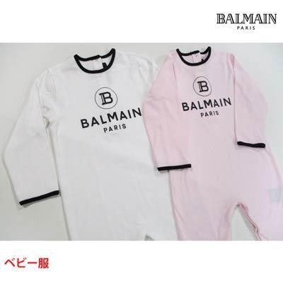 リアル バルマン Balmain メンズ キッズ R キッズ ベビー服 トップス ロンパース 男児 女児着用可 2color 男児 女児着用可 帽子 ヨダレかけ付き Balmainロゴ付きロンパース R 121 035 ガッツブランドショップ 新品同様