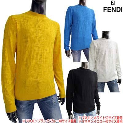 フェンディ Fendi メンズ トップス ニット セーター 4color レーヨン地 総柄ffズッカ柄透かし加工ライトニットセーター 黄 青 白 黒 R 今季ブランド