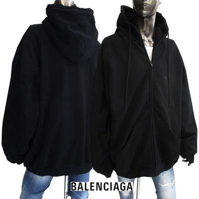 バレンシアガ BALENCIAGA メンズトップス パーカー フーディ ロゴ チェスト部分BALENCIAGAエンブレム刺繍付きジップアップ