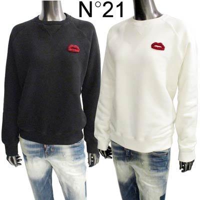 ヌメロヴェントゥーノ N 21 ガッツブランドショップのヌメロヴェントゥーノ レディース トップス スウェット トレーナー スウェット ロゴ 2color トレーナー 前vガゼット 胸元スパンコールリップロゴ付スウェット 白 黒 076 ガッツブランドショップ 大きな割引