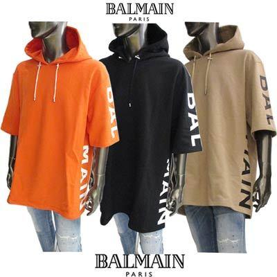 バルマン Balmain メンズファッション メンズ トップス パーカー フーディー ガッツブランドショップ パーカー 2117 004 4color トップス ロゴ レフトサイドスリーブ部分balmainロゴ シューレースロゴ刻印 ラバーロゴ付半袖パーカー