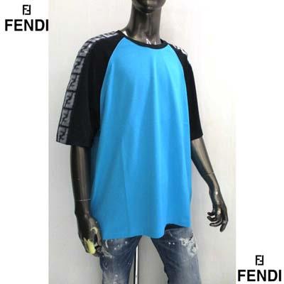 フェンディ Tシャツ 半袖 メンズ FENDI ズッカ柄ライン モノグラムロゴ 