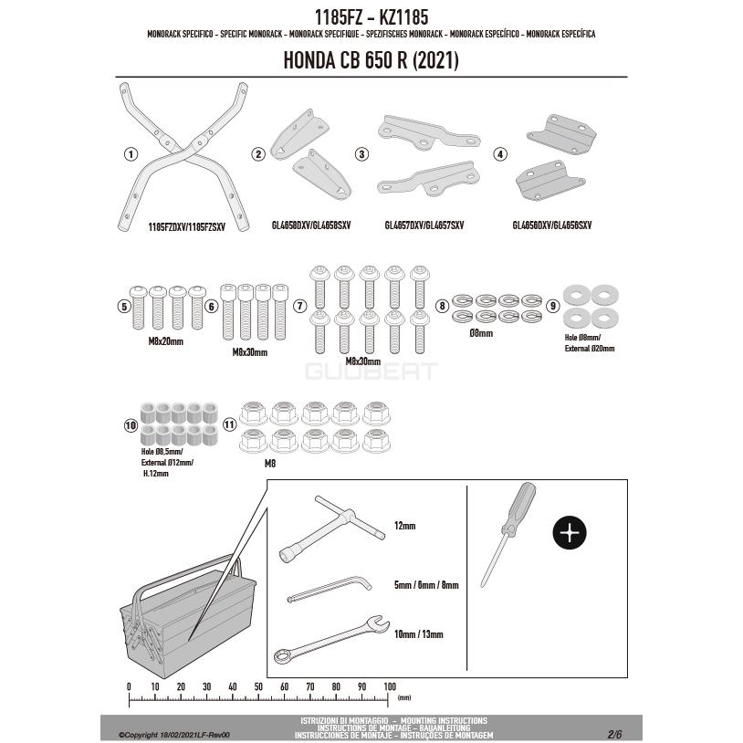 GIVI 1185FZ リアキャリア リアボックス 用 MONORACK モノラック ／ HONDA CB 650 R (21 - 23)専用｜guubeat-moto｜07