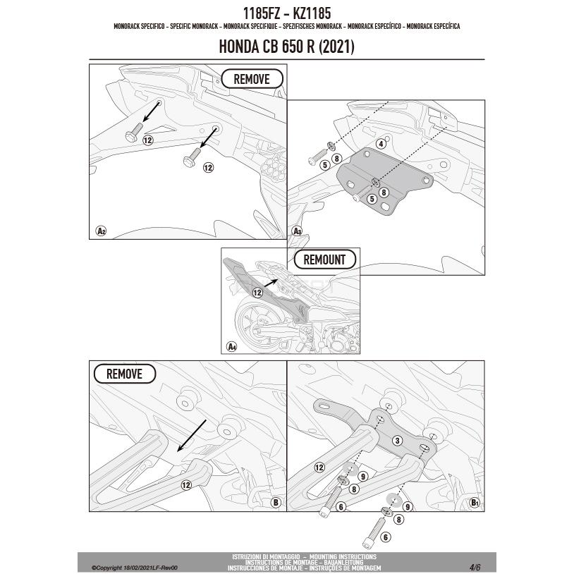 GIVI 1185FZ リアキャリア リアボックス 用 MONORACK モノラック ／ HONDA CB 650 R (21 - 23)専用｜guubeat-moto｜09