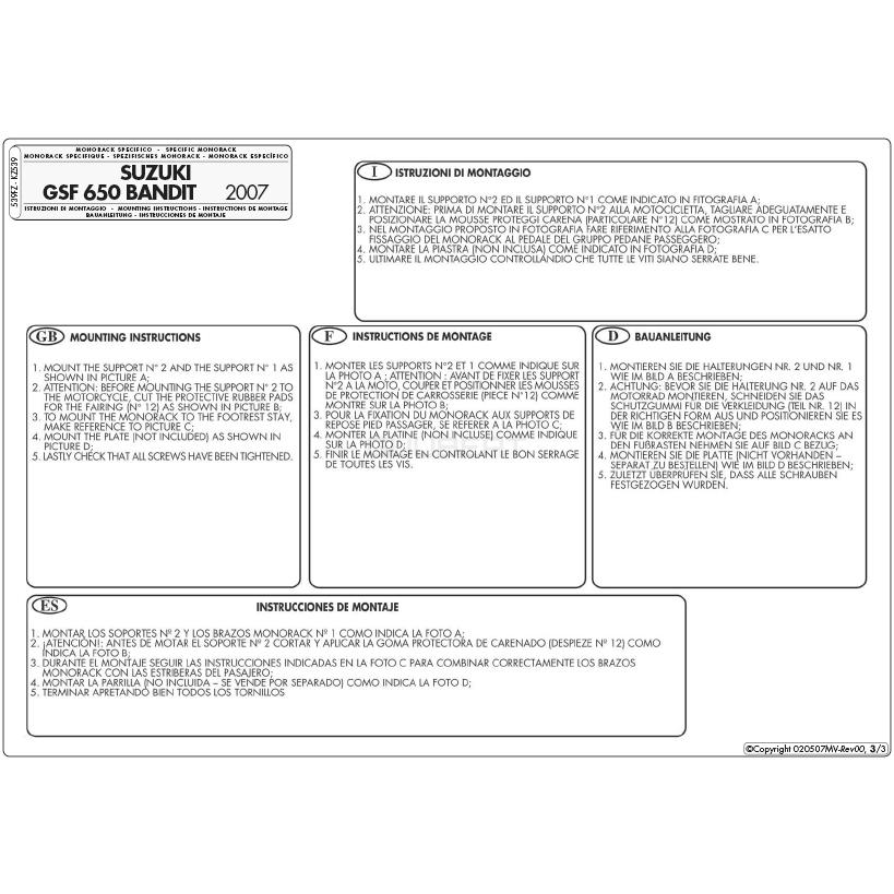 GIVI - 【大売り出し7/1まで】539FZ 球歴 モノ仕合わせ（MONORACK）いの一番入れもの用（MONOKEY / MONOLOCK軍事基地別売）｜SUZUKI バンディット 1250  相応う