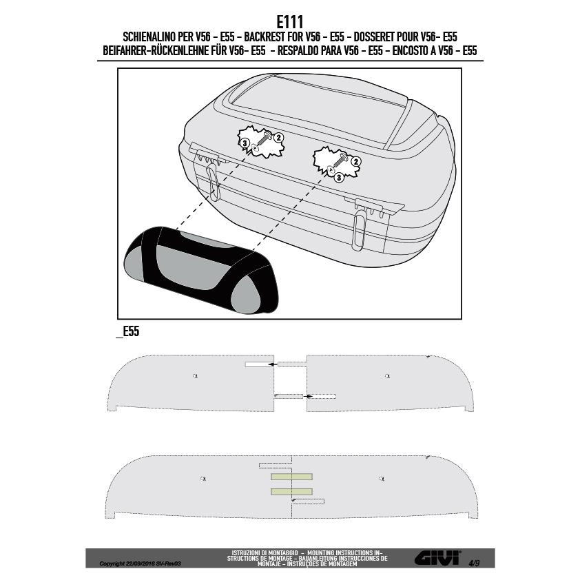 GIVI（ジビ） GIVI E111B バックレスト トップケース用｜E55 MAXIA3
