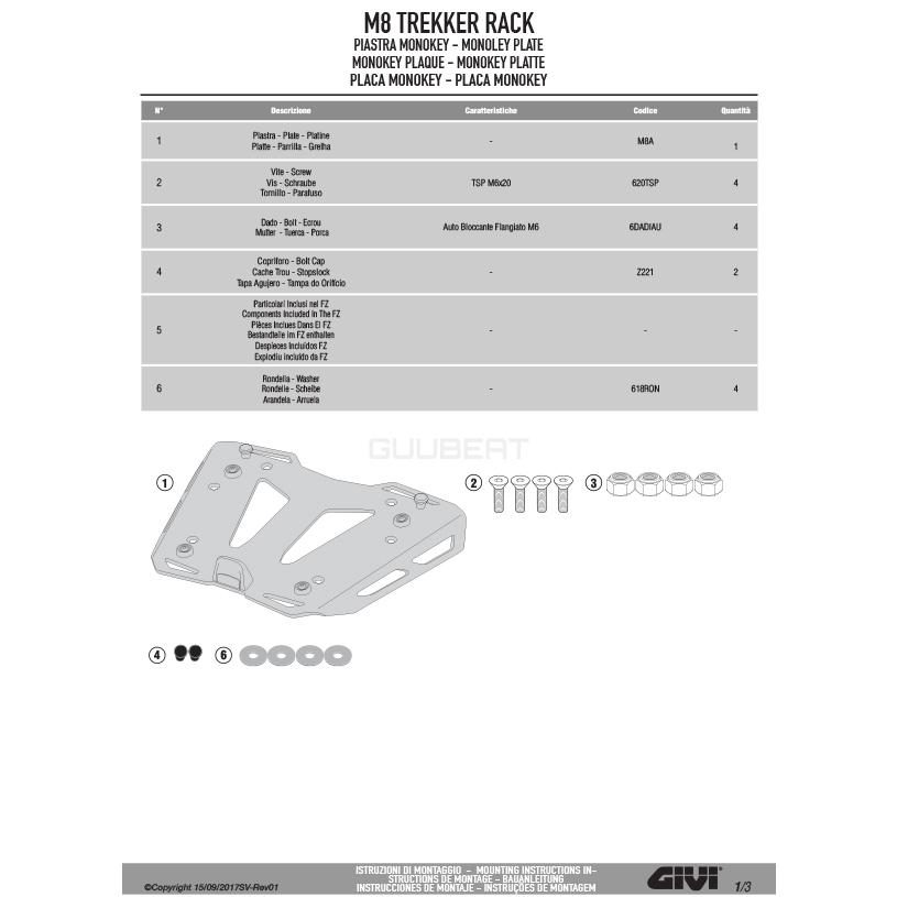 GIVI M8A ベースプレート アルミニウム製 モノキー ( MONOKEY ) トップ 