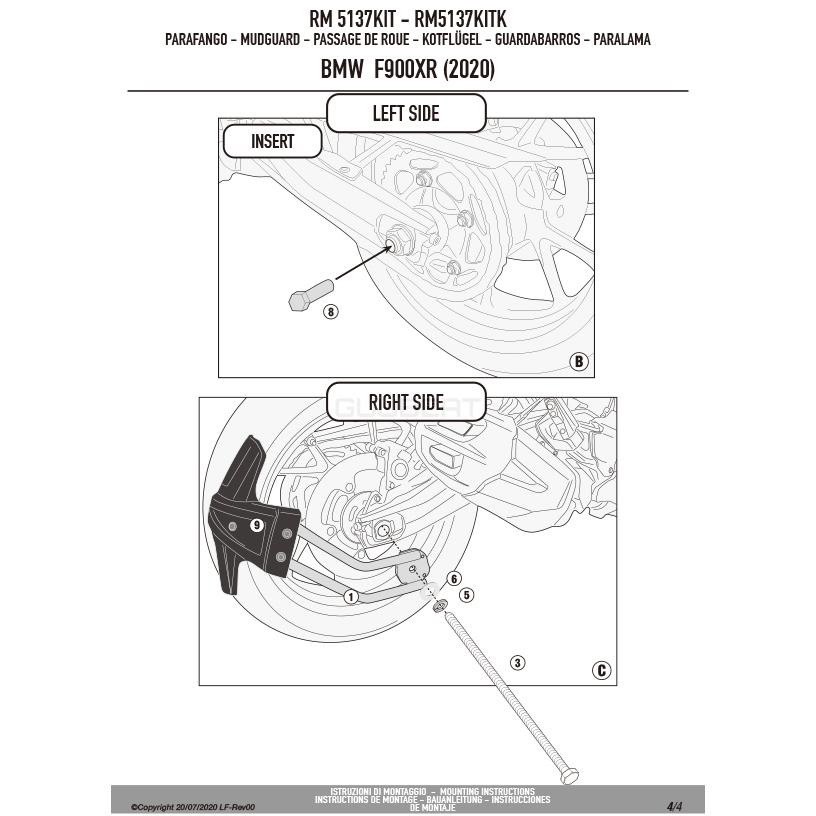 【在庫セール中！6/9 23:59まで】GIVI RM5137KIT スプラッシュガードマウントキット／BMW F 900 XR (20 - 23) / BMW F 900 R (20 - 23)専用／ジビ｜guubeat-moto｜08