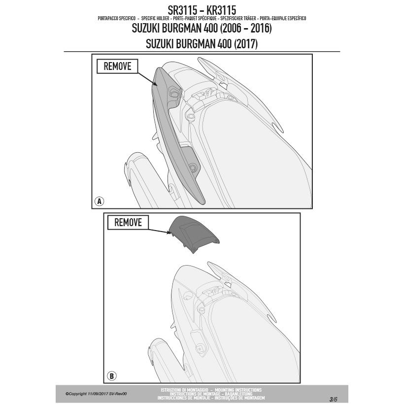 GIVI SR3115 キャリア スペシャルリアラック トップケース用（MONOKEY / MONOLOCKベース別売）｜SUZUKI スカイウェイブ 400 対応の画像
