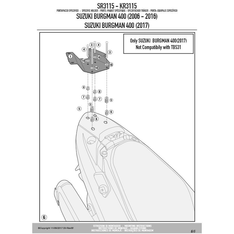 GIVI SR3115 キャリア スペシャルリアラック トップケース用（MONOKEY / MONOLOCKベース別売）｜SUZUKI スカイウェイブ 400 対応の画像