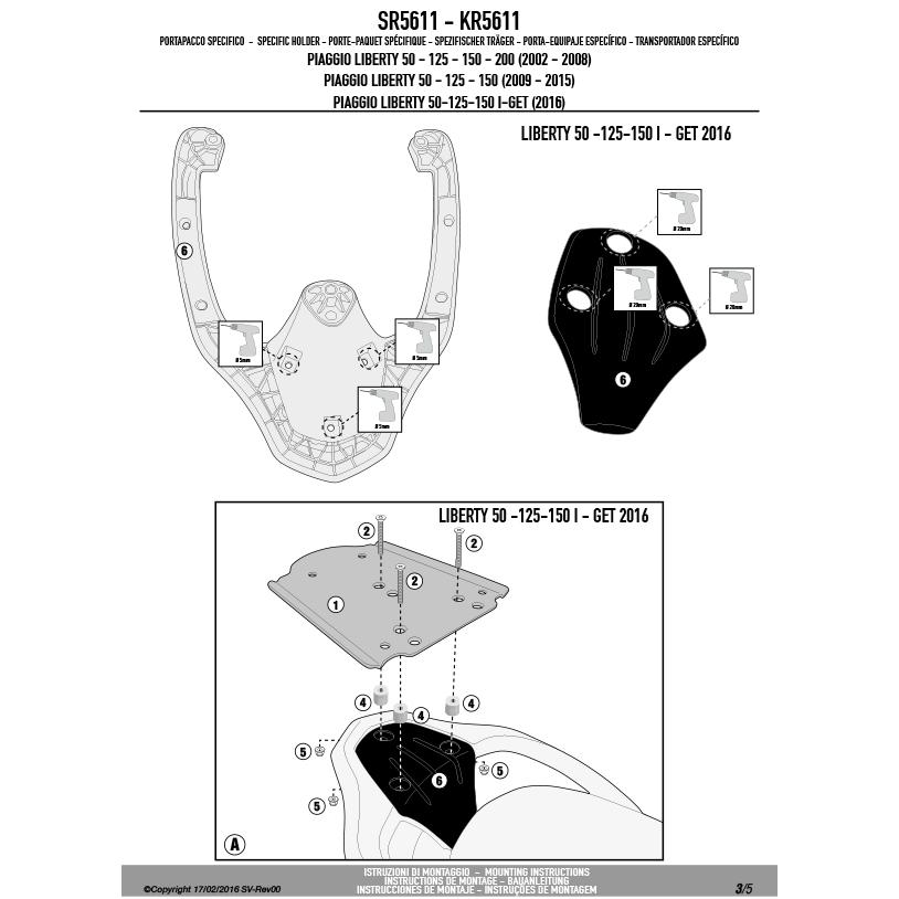 GIVI SR5611 キャリア スペシャルリアラック トップケース用（MONOLOCKベース別売）｜PIAGGIO リバティー 200 / リバティー 150 対応の画像