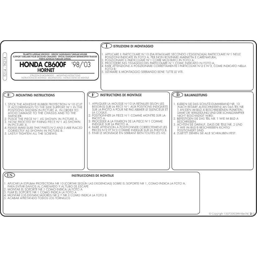 GIVI T214 ソフトサイドバッグホルダー／HONDA HORNET 600 / S (98 - 02) / HONDA HORNET 600 (03 - 06)専用／ジビ｜guubeat-moto｜03