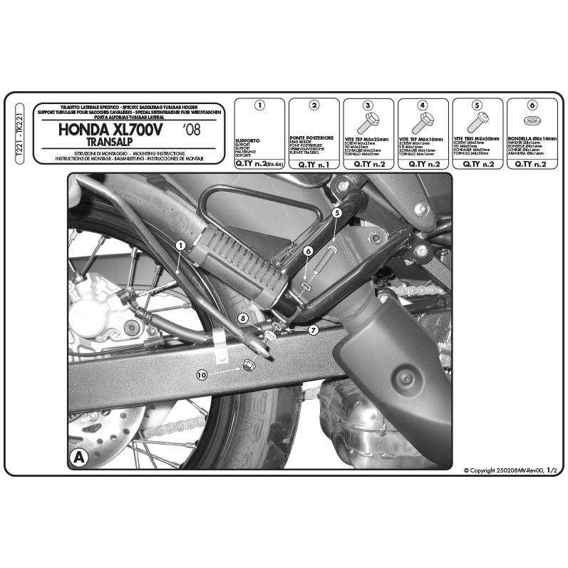 【05/03当店在庫あり】GIVI T221 サイドバッグホルダー サイドバッグ固定用アクセサリ｜HONDA XL700V トランザルプ 対応_1