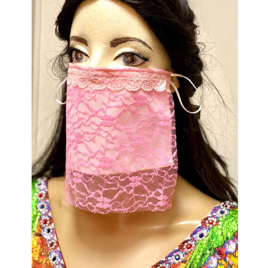フェイスベール face veil アラブ風マスク（冷感タイプ レースピンク）洗える！運動・飲食しやすい・接客業にお勧め fv39 fv39