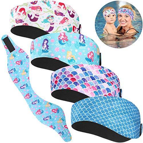 1579円 名作 4ピーススイミングヘッドバンドマーメイドエレメントスイミングイヤーバンド調節可能なスイムヘッドバンド水を入れないようにする子供 のためのイヤープロ