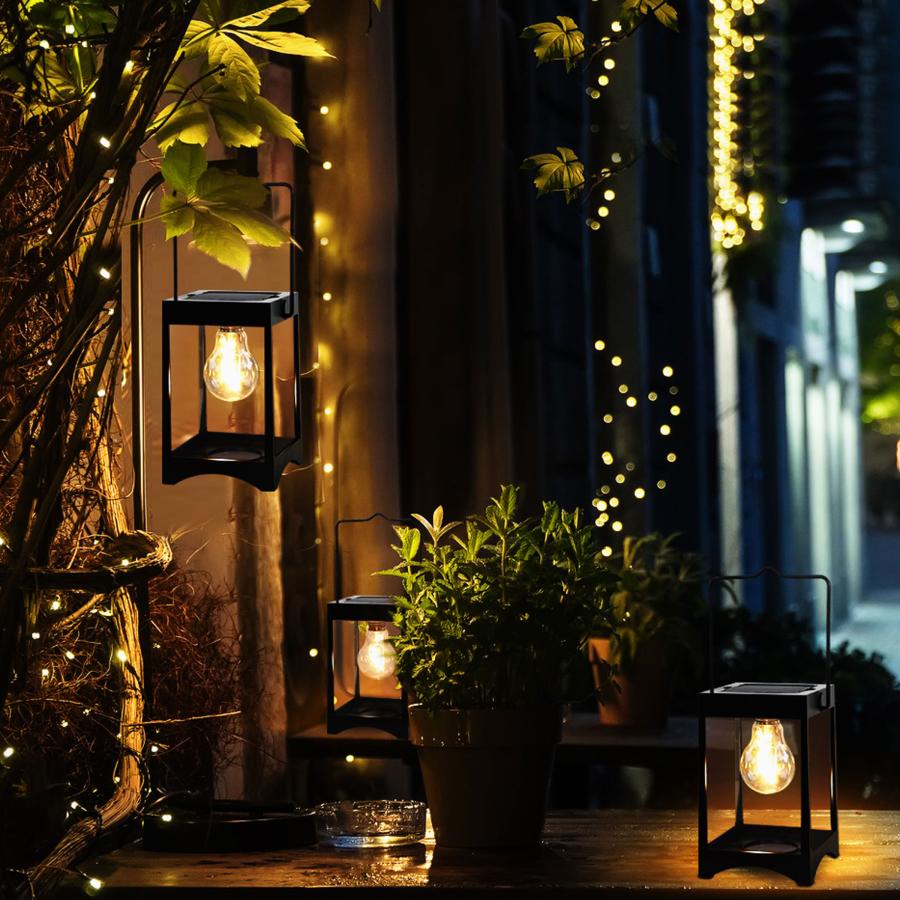 GWSOLAR LEDフィラメント電球式 ソーラーランタン 2個組セット