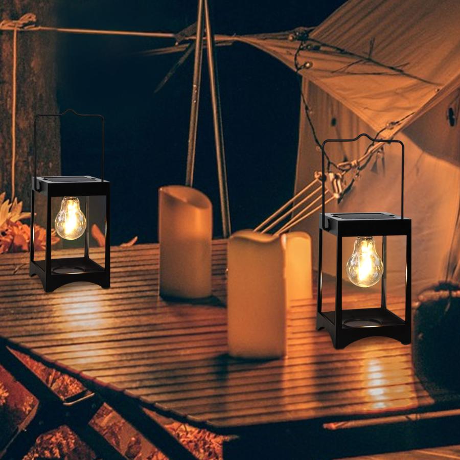GWSOLAR LEDフィラメント電球式 ソーラーランタン 2個組セット