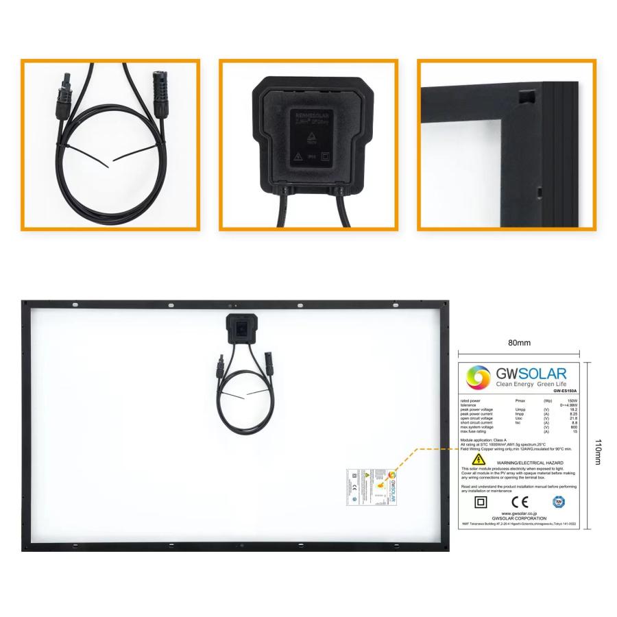ソーラーパネル、GWソーラー150Wパネル5枚セット