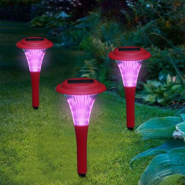 ソーラーライト【レッドLED3個組!!】ガーデンをライトアップ！お庭