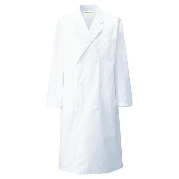 KAZEN メンズ診察衣W型長袖 ドクターコート 直営店 医療白衣 ホワイト 新作 大人気 115-30 6L ダブル 直送品