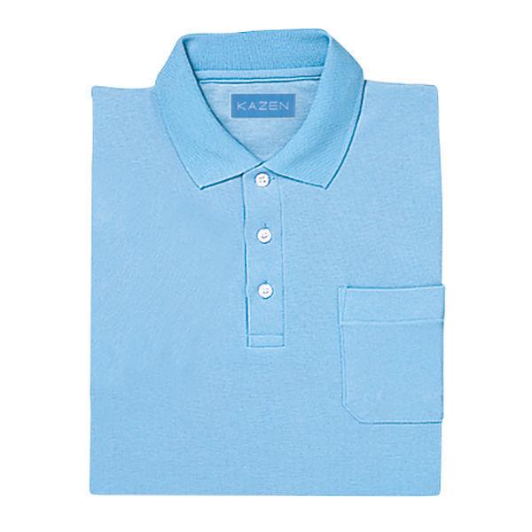 KAZEN ポロシャツ半袖 正規店 介護ユニフォーム 男女兼用 サックスブルー 3L 水色 人気急上昇 232-21 直送品