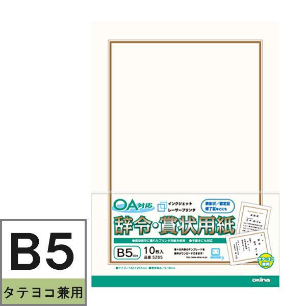 オキナ OA対応辞令・賞状用紙B5 182×257ミリ SZB5 1セット（100枚：10枚入×10袋） 　（直送品）