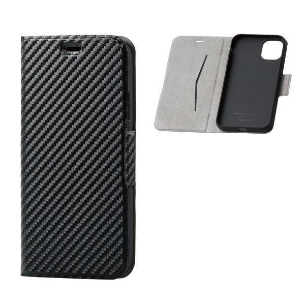 iPhone11 ケース カバー 手帳 フラップ マグネット カード 収納 スタンド 薄型 スリム ブラック PM-A19CPLFUCB エレコム  （直送品）