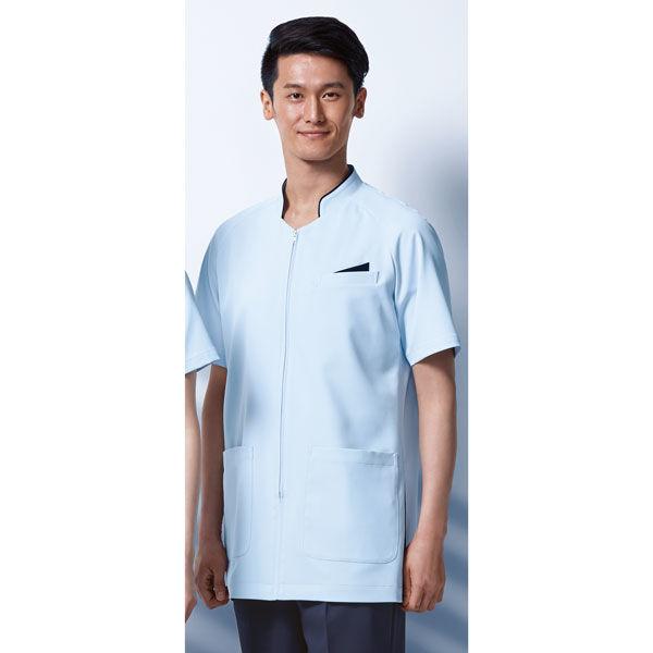 KAZEN メンズジャケット半袖 医療白衣 サックスxネイビー 4L 053-21（直送品） 6,584円
