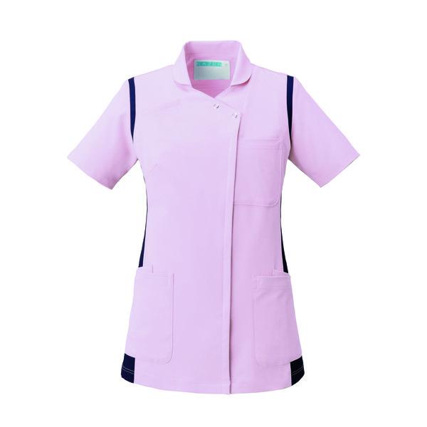 Kazen レディススクラブ 衿付 医療白衣 半袖 ピンクxネイビー 直送品 超可爱 4l 973 43