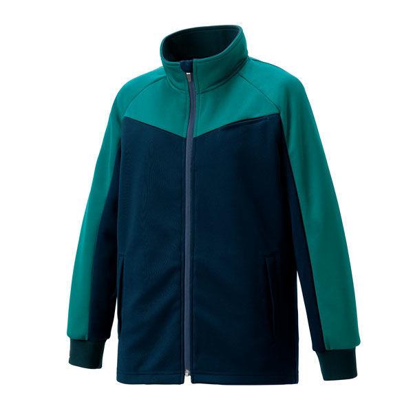 KAZEN ジャージジャケット 介護ユニフォーム 男女兼用 ネイビー×グリーン 3L ZN244-22（直送品） 7,777円
