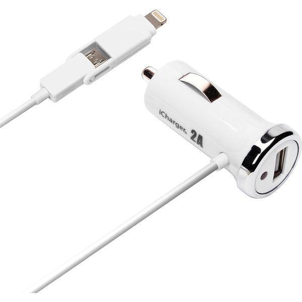 PGA Lightning micro USBツインコネクタ DC充電器 PG-TUD21A02WH プレゼント 大流行中！ ホワイト 1個 USBポート付 直送品