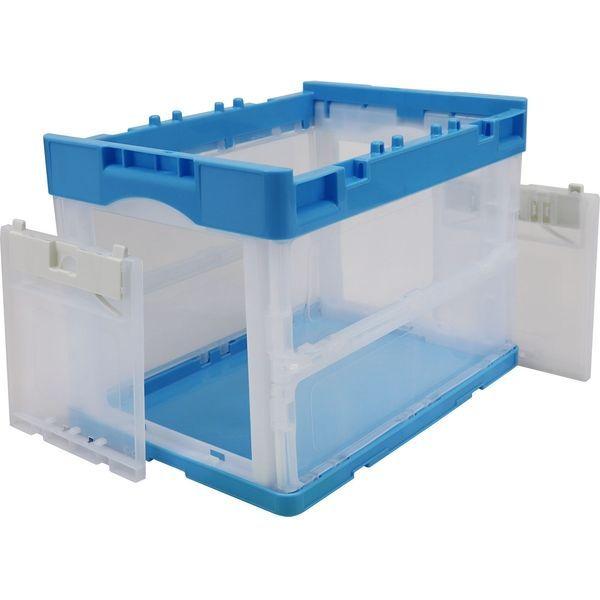 LOHACO - 折りたたみコンテナ 20L フタ無・扉付き ブルー/透明 CB-21NR
