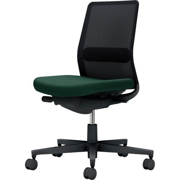 【組立設置込】コクヨ モネット 背メッシュ 肘無 ランバー付 背座ツートン ウレタンキャスター ブラック×ディープグリーン 1脚（直送品）