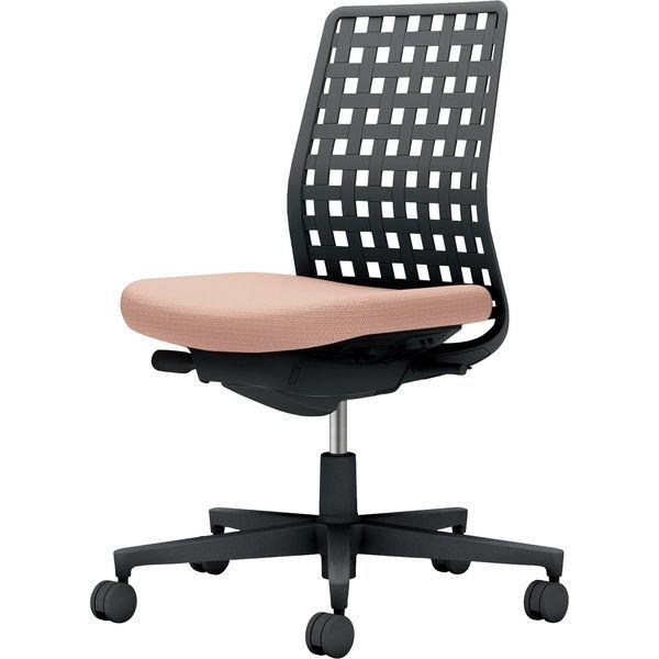 【組立設置込】コクヨ モネット 背樹脂 肘無 ランバー無 背座ツートン ウレタンキャスター ブラック×アッシュピンク 1脚（直送品）