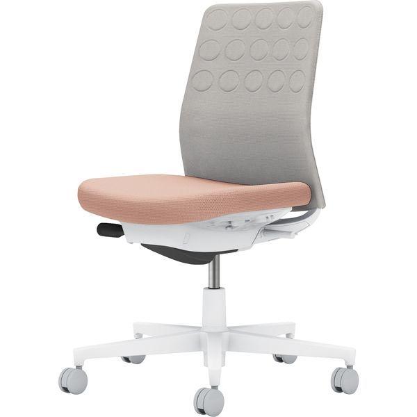【組立設置込】コクヨ モネット クッション 肘無 ランバー無 背座ツートン ナイロンキャスター ホワイトグレー×アッシュピンク 1脚（直送品）