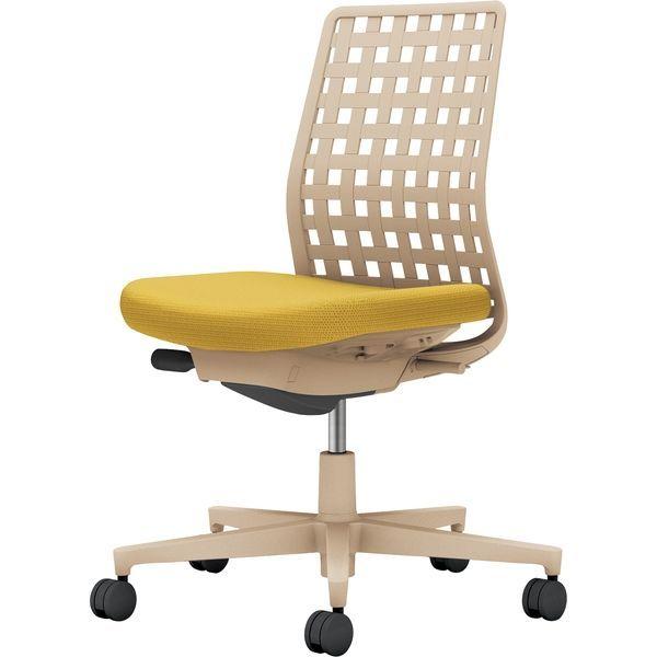 【組立設置込】コクヨ モネット 背樹脂 肘無 ランバー無 背座ツートン ウレタンキャスター ソフトベージュ×オリーブイエロー 1脚（直送品）