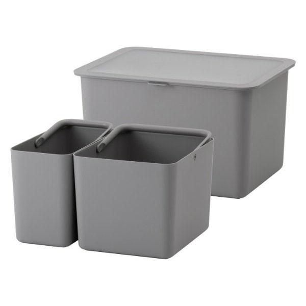 フタ付きストックケース 米びつ（インナーセット）10kg グレー LBK-50_Gy 1個 日本製 計量カップ付き ライクイット