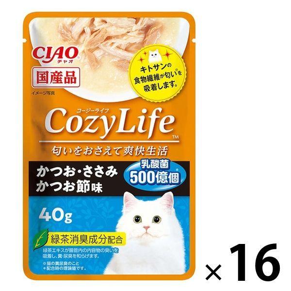 いなば チャオ コージーライフ キャットフード 猫 かつお・ささみ かつお節味 国産 40g 16袋 ウェット パウチ