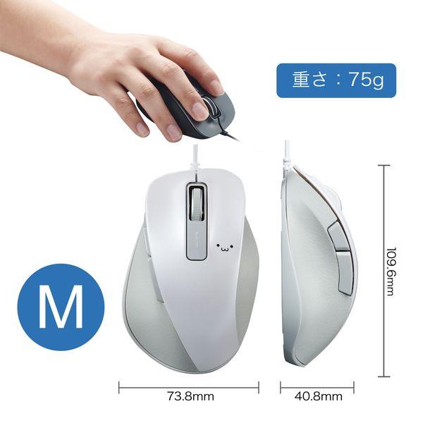 有線マウス 握りの極み 5ボタン Mサイズ BlueLED ホワイト M-XGM10UBWH/EC エレコム 1個