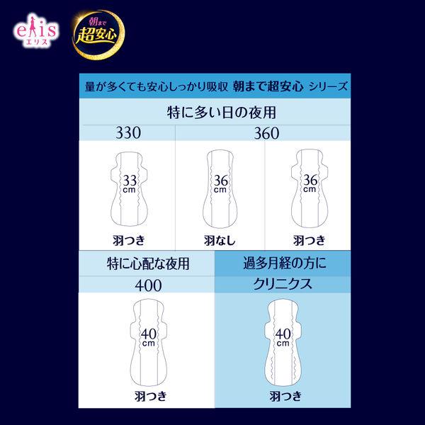 新品未開封　クリニクス　エリス　生理用ナプキン 合計１５２枚（２２袋）40センチ LOHACO - エリス 朝まで超安心 クリニクス CLINICS 40cm 羽つき 過多